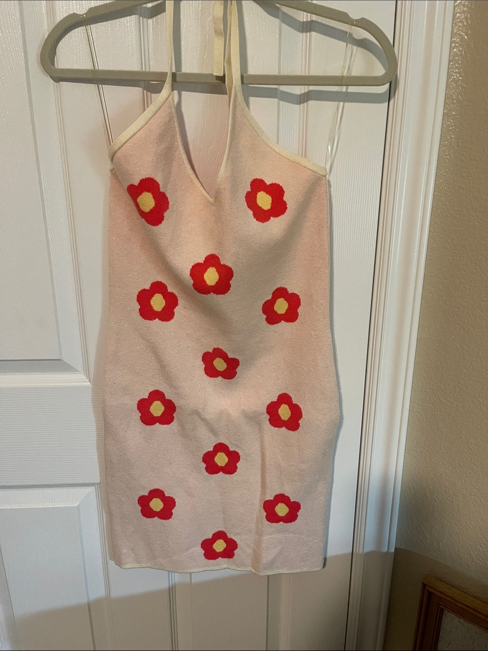 RSQ Pink Knit Halter Cami with Red and Yellow Floral Motif